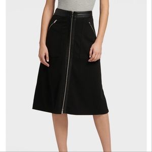 DKNY Midi Skirt w/ Zipper & Faux Leather Details